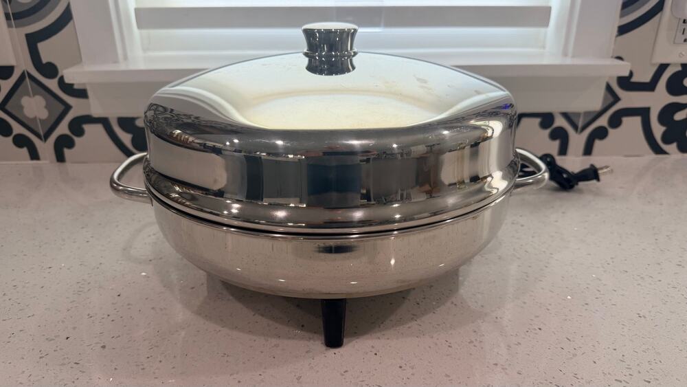 Vintage Farberware 344A 12” Electric Skillet Steamer Dome Lid Cord USA